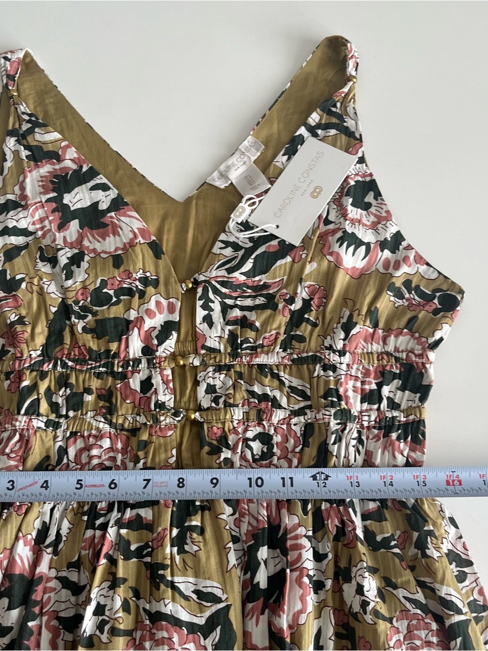 Caroline Constas Floral Midi Dress size L Green Pink NWT - Picture 9 of 10
